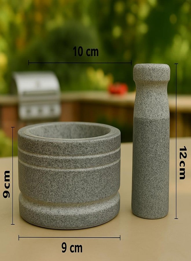 EZAHK Zaina Stone Mortar and Pestle Sets - Okhli, Heavy Duty Stone, Natural Grinder and Musal, Khalbatta, Well Design for Kitchen Spices, Home, Traditional Iteam (4 in) - Image 3